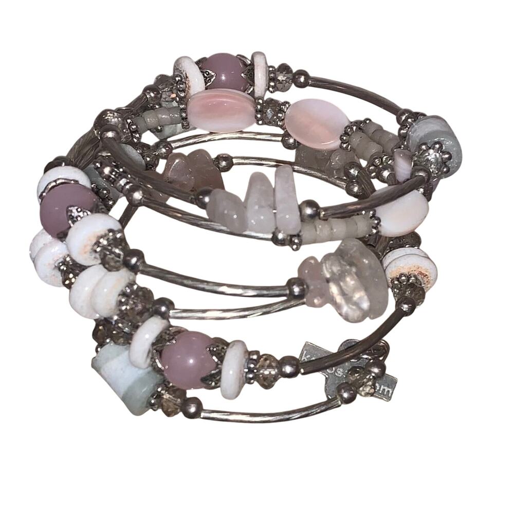 Kairos‎ 10 Pink Beaded Wrap Bracelet Multi Strand Wire Boho Stretch Statement